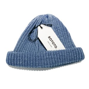 画像1: ROTOTO (ロトト） INDIGO COTTON ROLL UP  BEANIE   LIGHT DENIM (1)