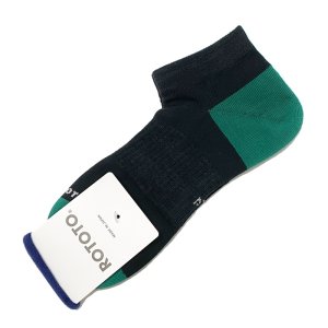 画像1: ROTOTO (ロトト)  ORGANIC COTTON ＆ RECYCLE POLYESTER ANKLE SOCKS   BLACK / D.GREEN    M(25-27cm) (1)