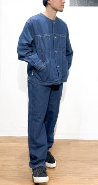 画像3: UNFRM OUTDOOR STANDARD (ユニフォーム アウトドア スタンダード)  /  COTTON LINEN DENIM  NO COLLAR SHORT JACKET  INDIGO  (綿麻デニム）