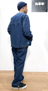 画像2: UNFRM OUTDOOR STANDARD (ユニフォーム アウトドア スタンダード)  /  COTTON LINEN DENIM  NO COLLAR SHORT JACKET  INDIGO  (綿麻デニム）