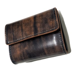 画像1: RE.ACT (リアクト)   Cordovan  Marbled Three Fold Compact Wallet  black  (ブラック） (1)